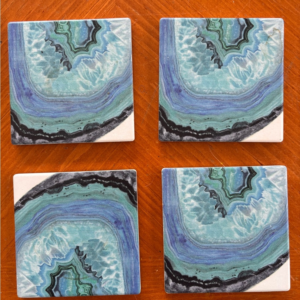 Thirstystone Blue Agate Style Stone Coasters – Set of 4 – Cork Backed